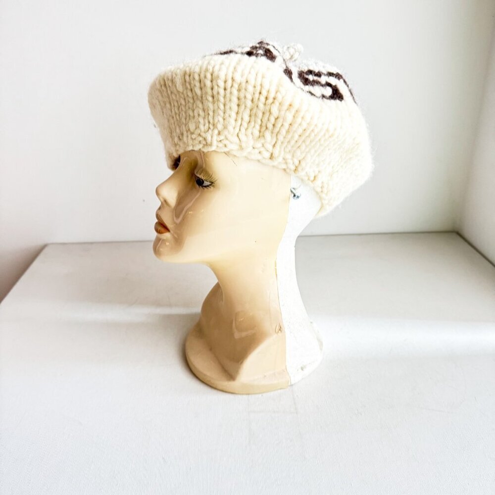 Vintage Hand Knit Wool Chunky Knit Beret Hat L - Picture 2 of 6